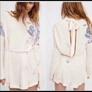 Free People Cream Floral Mini Dress with Blue & Pink Accents